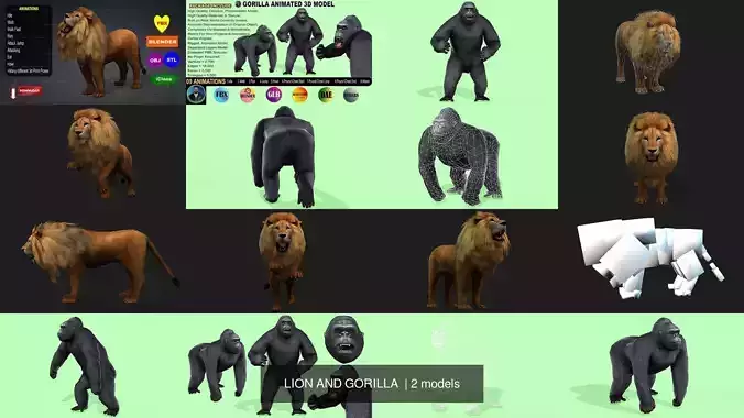 LION AND GORILLA  3D Model Collection
