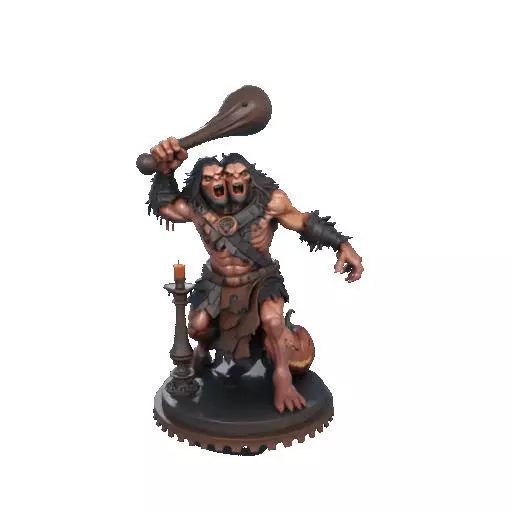 2516 Two Headed Troll with Club 3D Printed Statue 3D print model_9