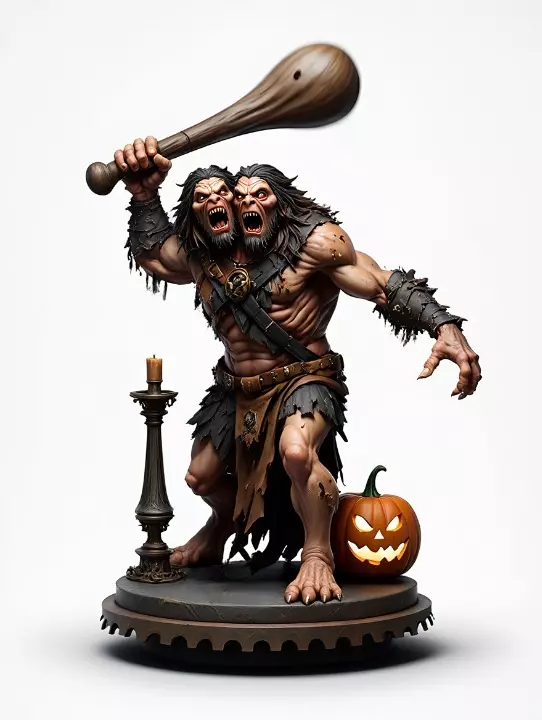 2516 Two Headed Troll with Club 3D Printed Statue 3D print model_0