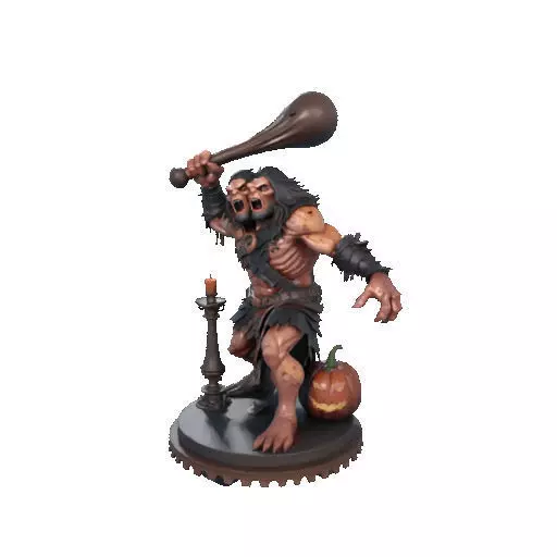 2516 Two Headed Troll with Club 3D Printed Statue 3D print model_36