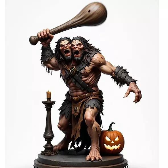 2516 Two Headed Troll with Club 3D Printed Statue 3D print model_6