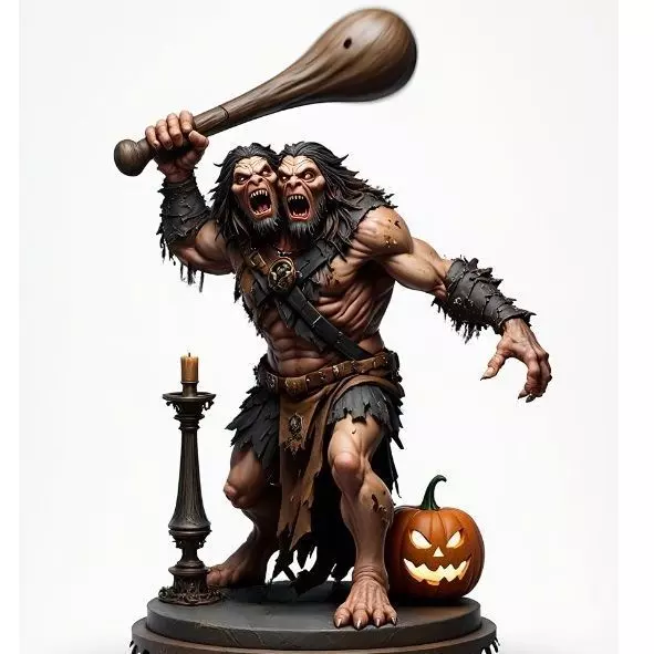 2516 Two Headed Troll with Club 3D Printed Statue 3D print model_5