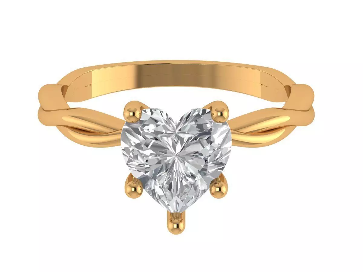 Heart solitaire ring 3D print model_0