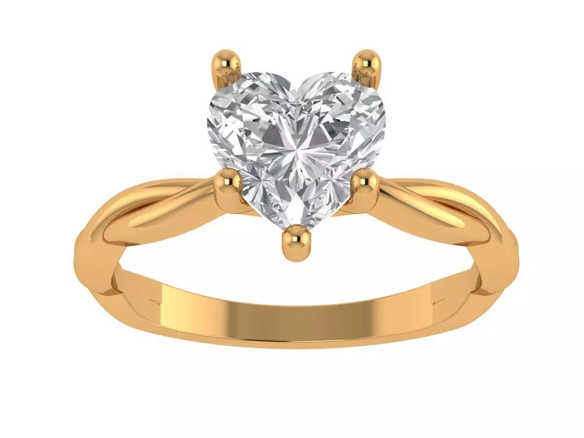 Heart solitaire ring 3D print model_5
