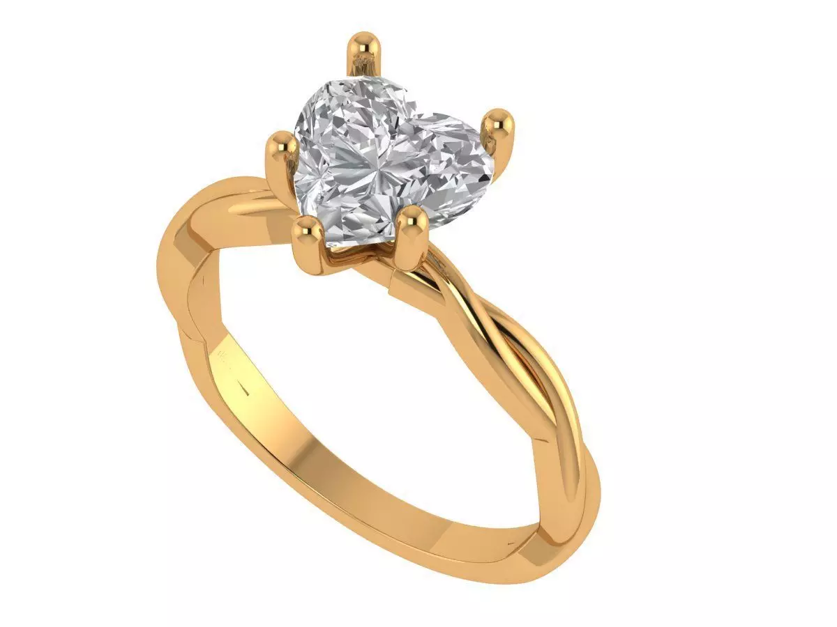 Heart solitaire ring 3D print model_3