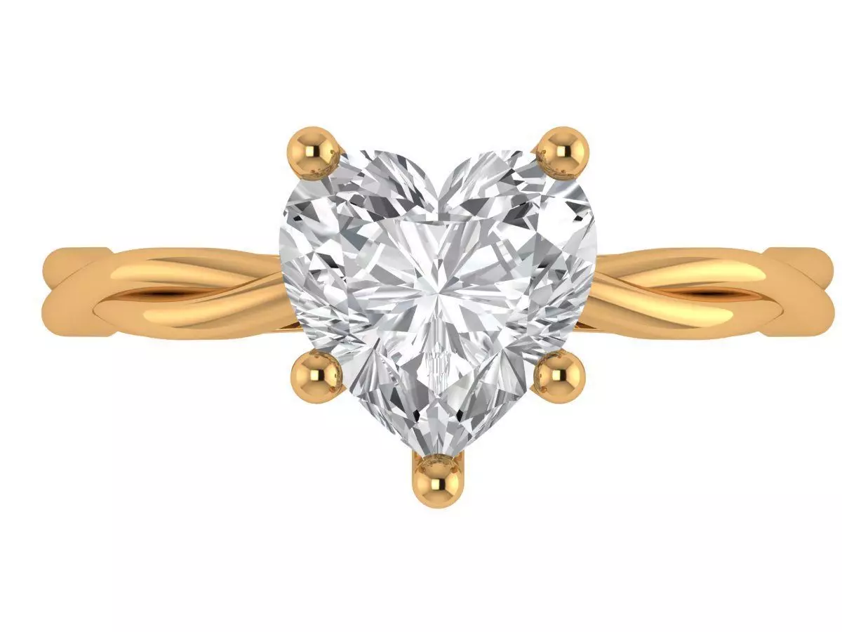 Heart solitaire ring 3D print model_1