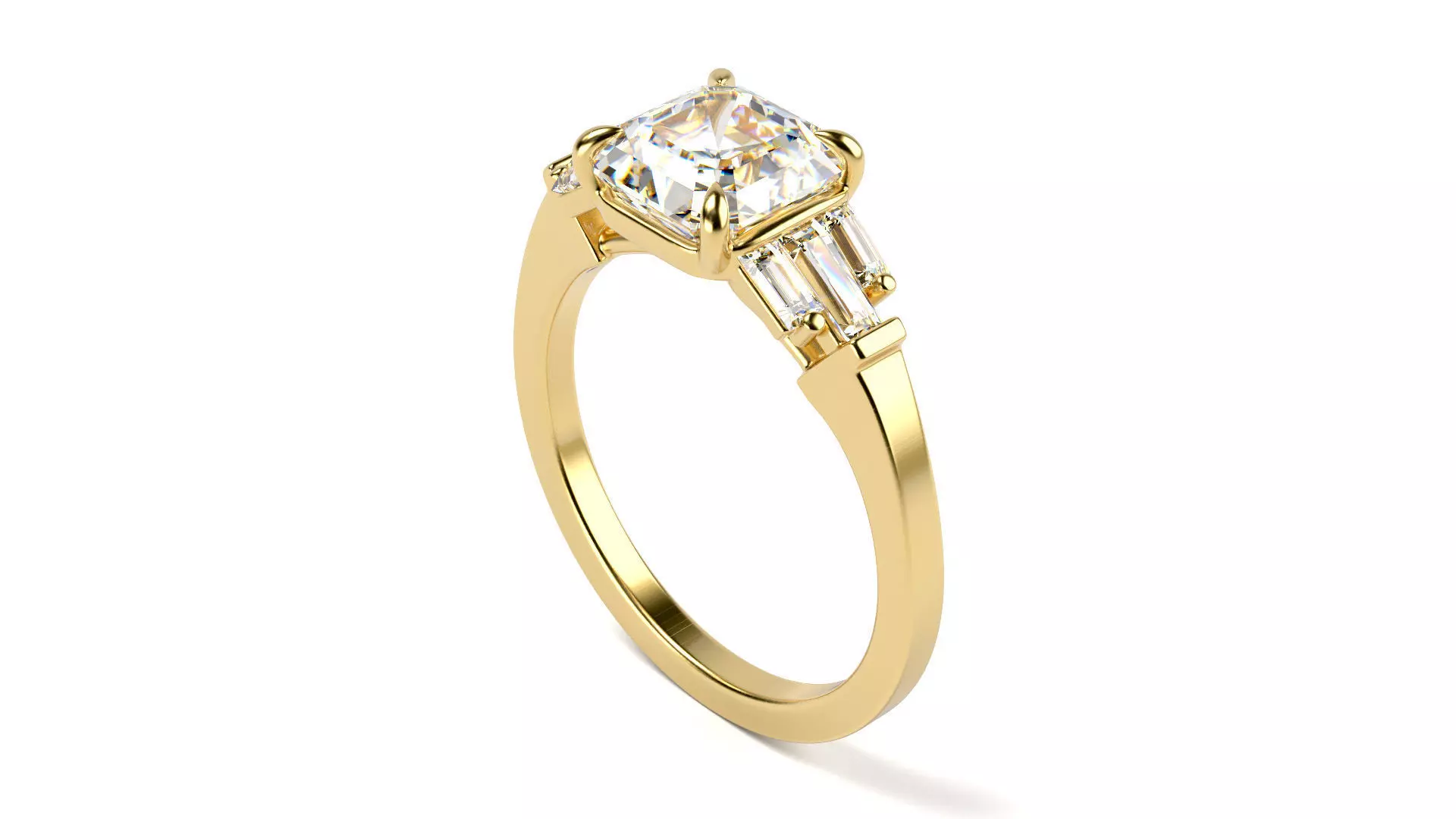 Asscher cut stone with baguette ring All Sizes 3D print model_2