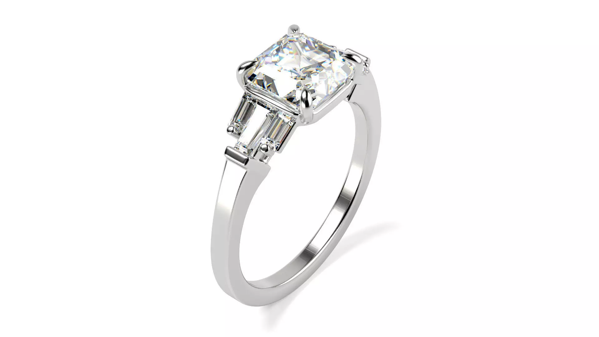 Asscher cut stone with baguette ring All Sizes 3D print model_1