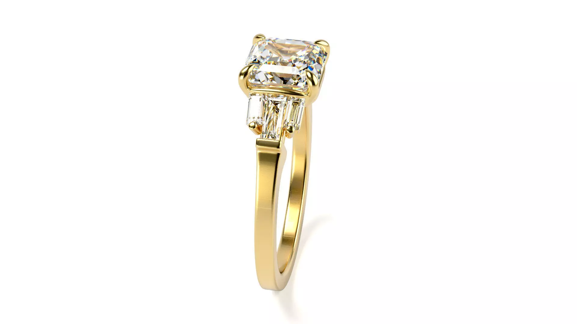 Asscher cut stone with baguette ring All Sizes 3D print model_3