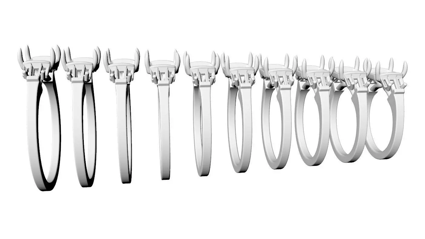 Asscher cut stone with baguette ring All Sizes 3D print model_5