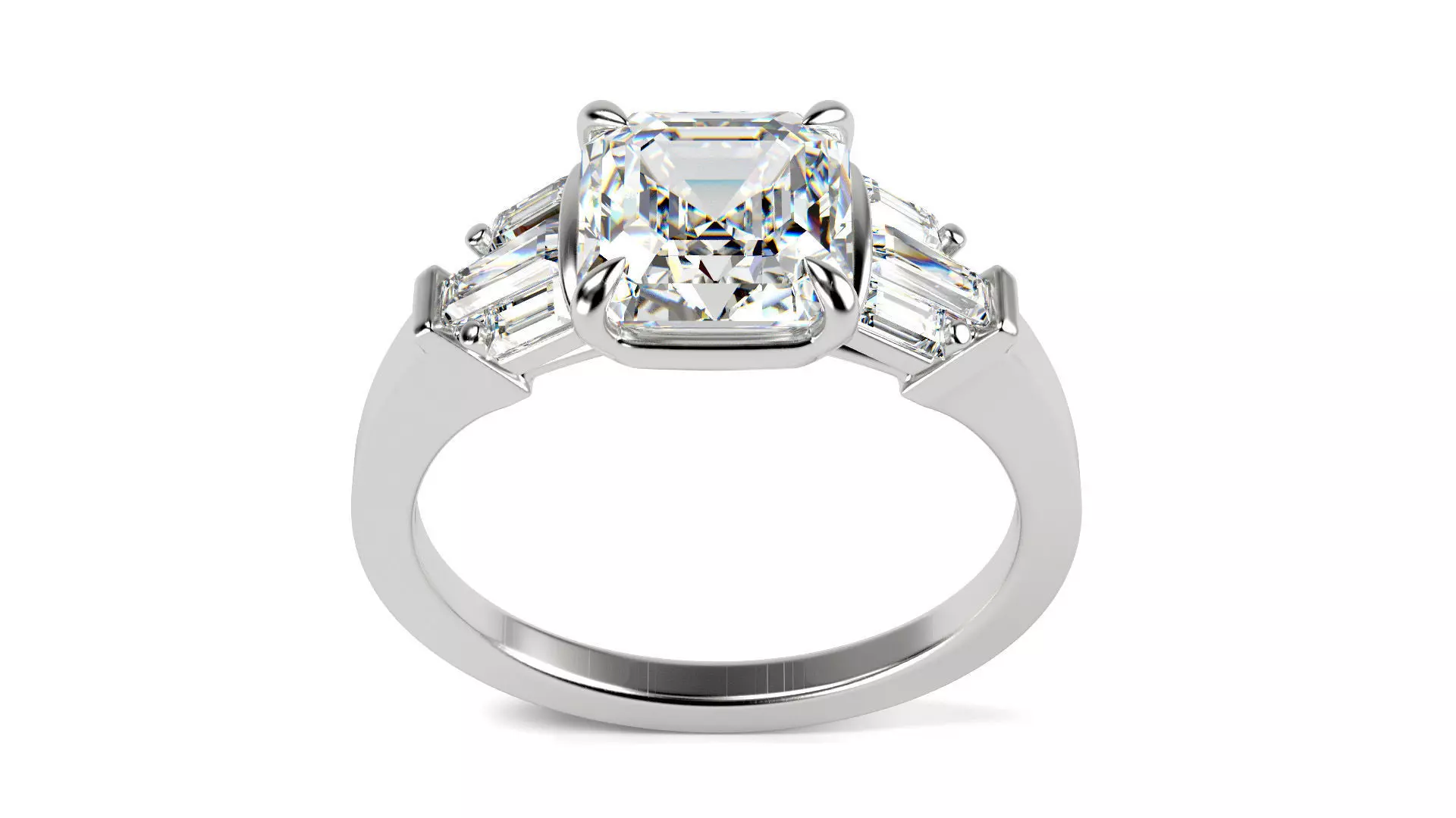 Asscher cut stone with baguette ring All Sizes 3D print model_0