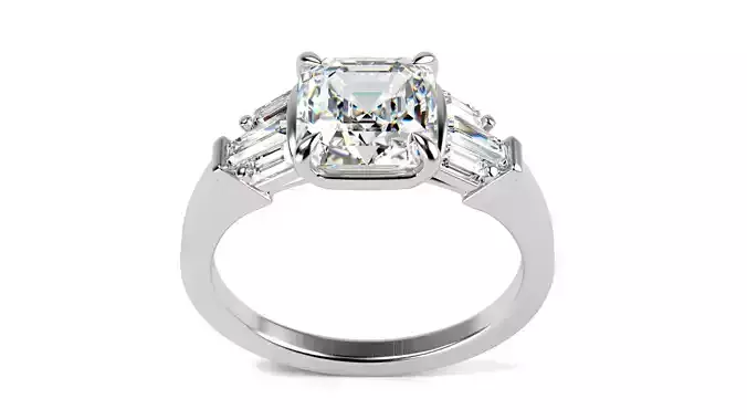 Asscher cut stone with baguette ring All Sizes