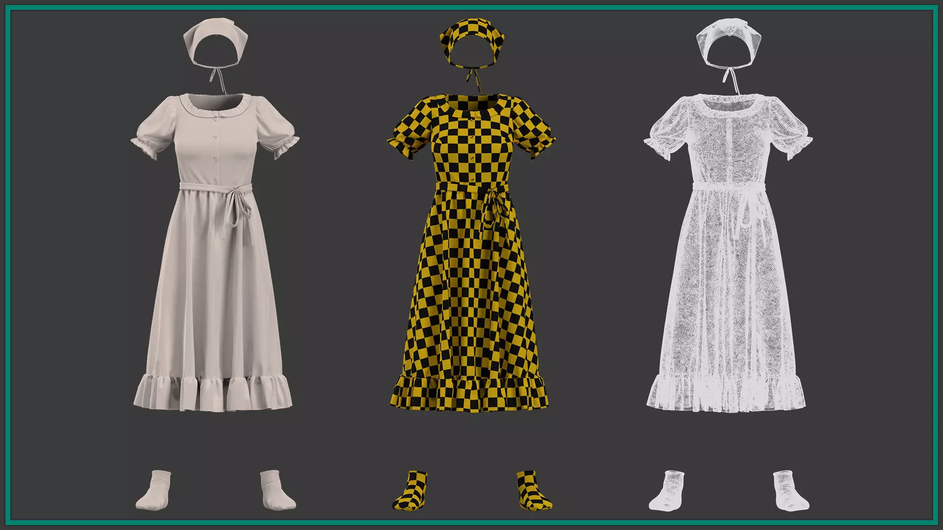 female cottagecore style outfit with texture and smart material 3D model_5