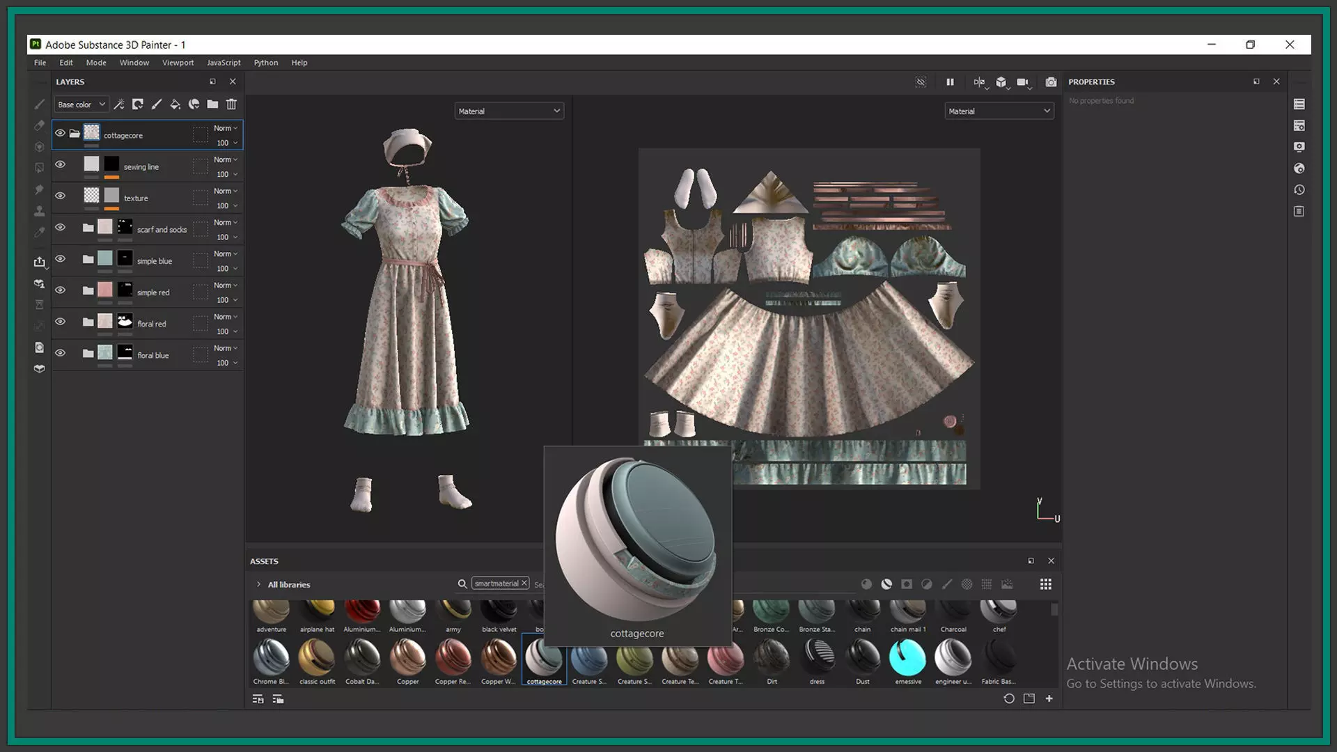 female cottagecore style outfit with texture and smart material 3D model_7