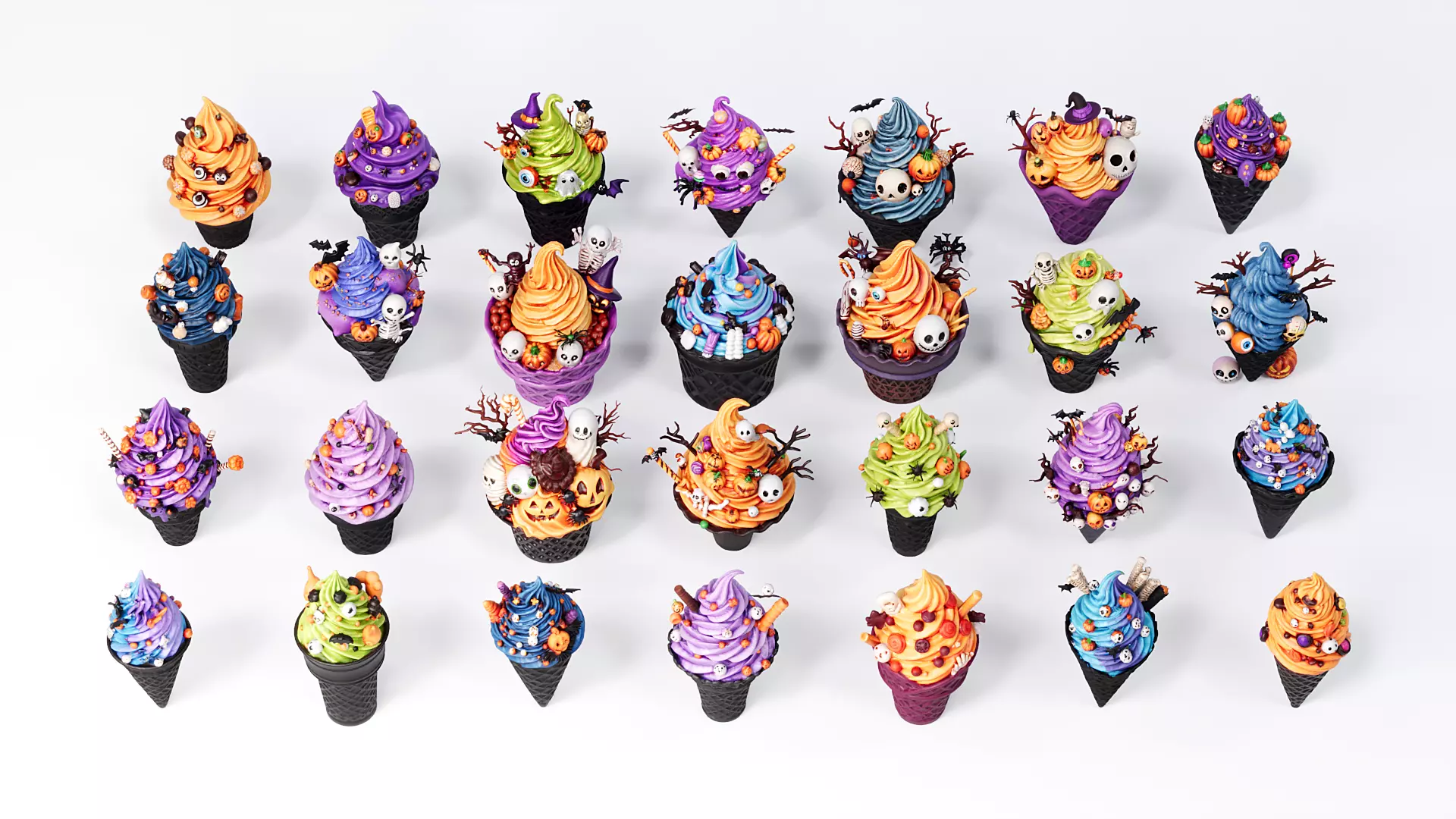 Halloween style ice cream cone 3D model_0