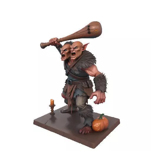2517 Two Headed Troll with Club 3D Printed Statue 3D print model_35