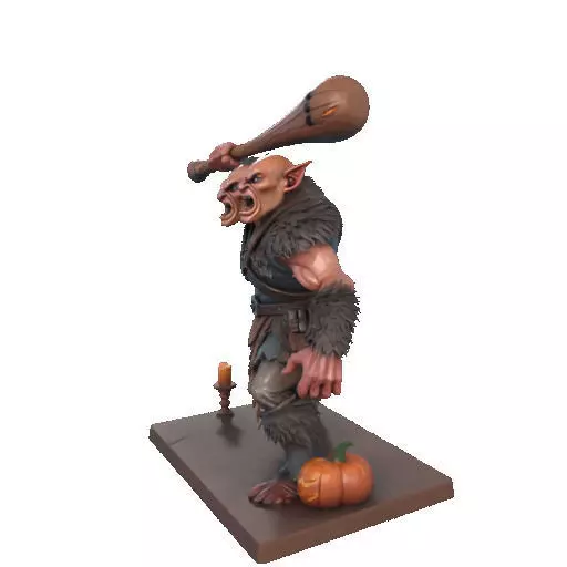 2517 Two Headed Troll with Club 3D Printed Statue 3D print model_33