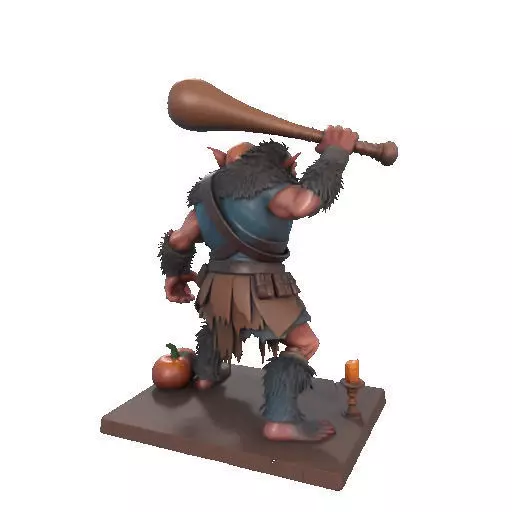 2517 Two Headed Troll with Club 3D Printed Statue 3D print model_21