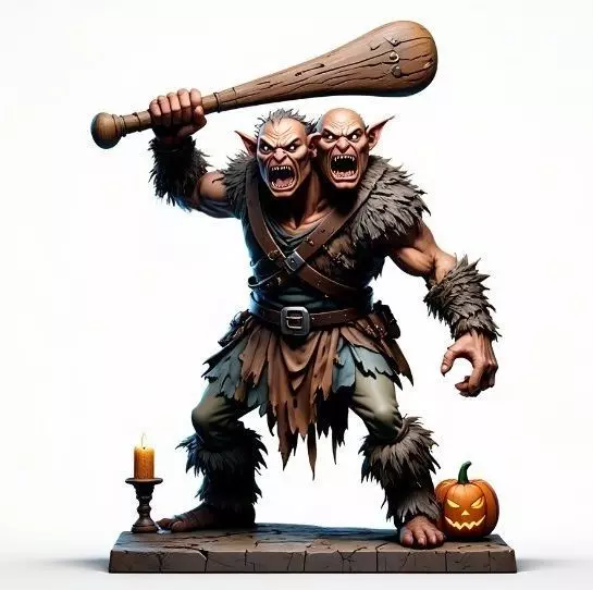 2517 Two Headed Troll with Club 3D Printed Statue 3D print model_6