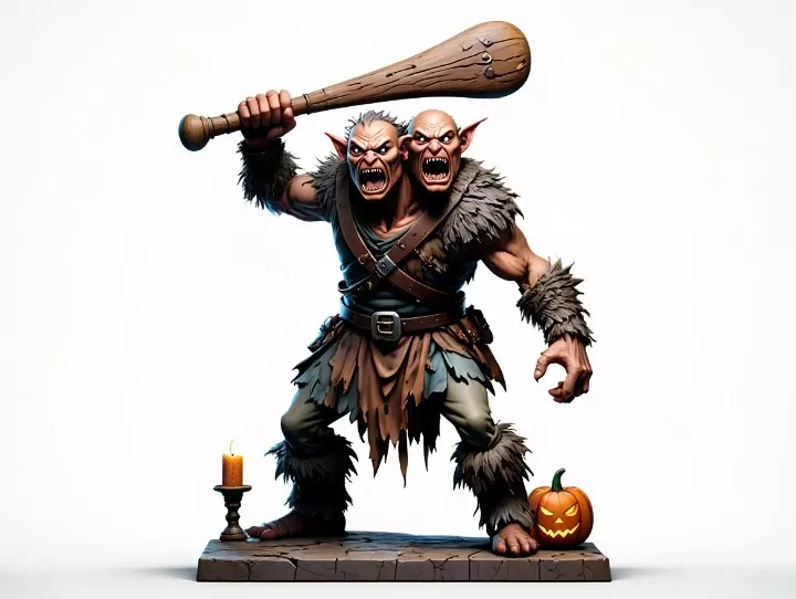 2517 Two Headed Troll with Club 3D Printed Statue 3D print model_2