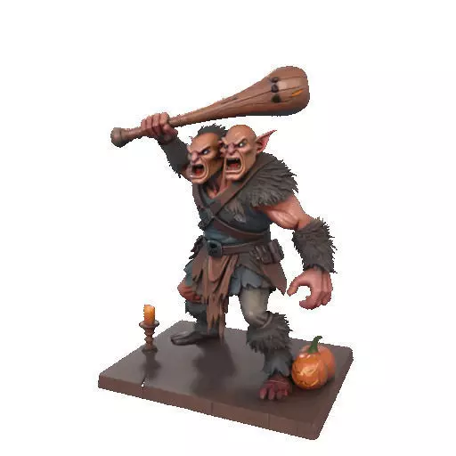 2517 Two Headed Troll with Club 3D Printed Statue 3D print model_36