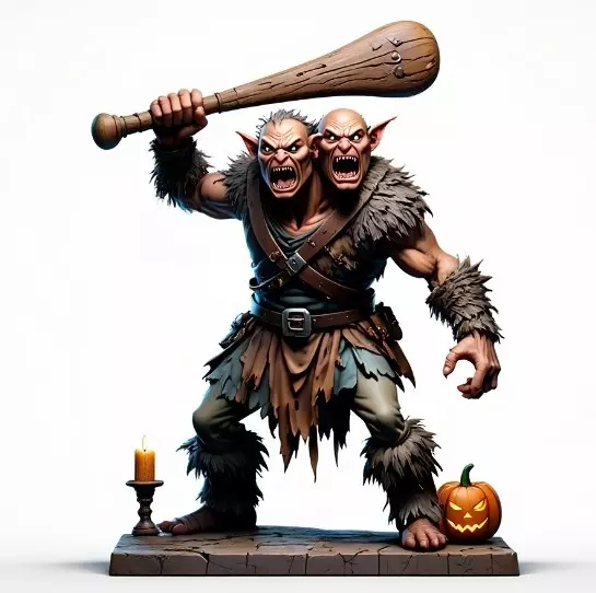 2517 Two Headed Troll with Club 3D Printed Statue 3D print model_5