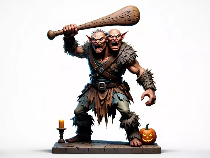 2517 Two Headed Troll with Club 3D Printed Statue 3D print model_0