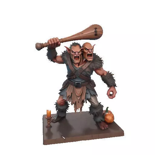 2517 Two Headed Troll with Club 3D Printed Statue 3D print model_9