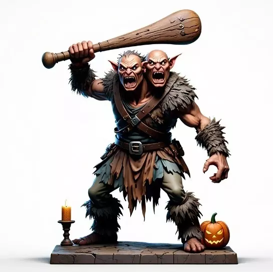 2517 Two Headed Troll with Club 3D Printed Statue 3D print model_7