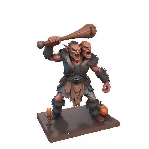 2517 Two Headed Troll with Club 3D Printed Statue 3D print model_10