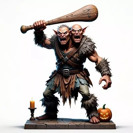 2517 Two Headed Troll with Club 3D Printed Statue 3D print model_4