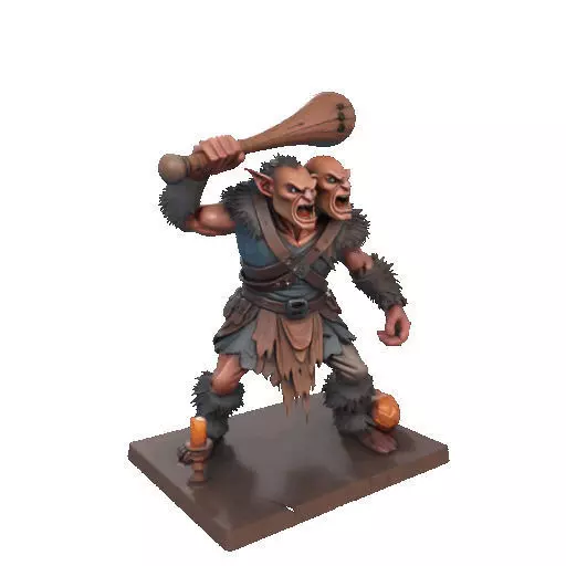 2517 Two Headed Troll with Club 3D Printed Statue 3D print model_11
