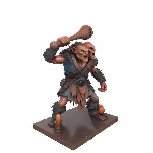 2517 Two Headed Troll with Club 3D Printed Statue 3D print model_12