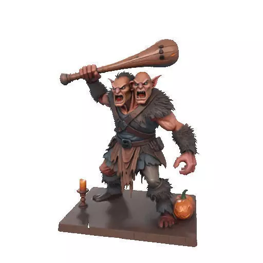 2517 Two Headed Troll with Club 3D Printed Statue 3D print model_37