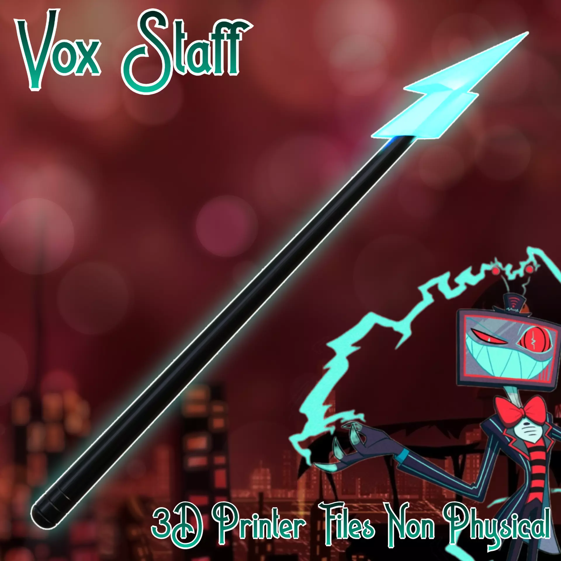Vox Lightning Cosplay Staff Cane Hazbin Hotel 3D print model