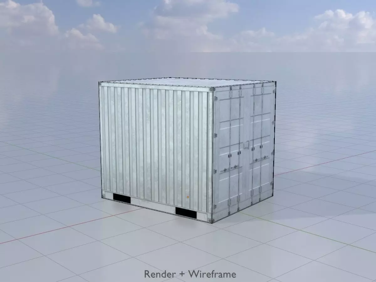 Shipping Container light gray 10ft Low-poly 3D model_7