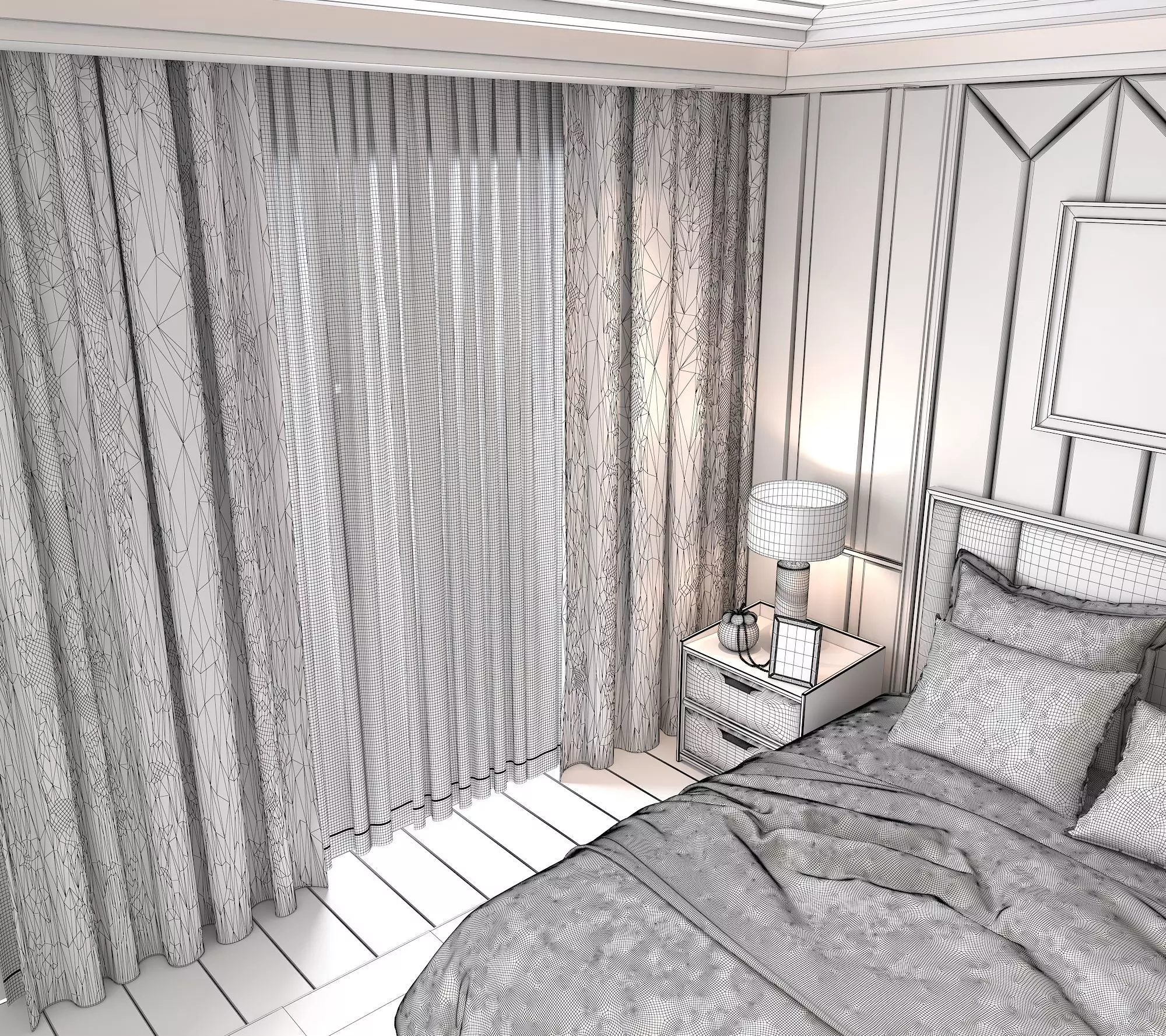Modern Bedroom Scene 3D model_9