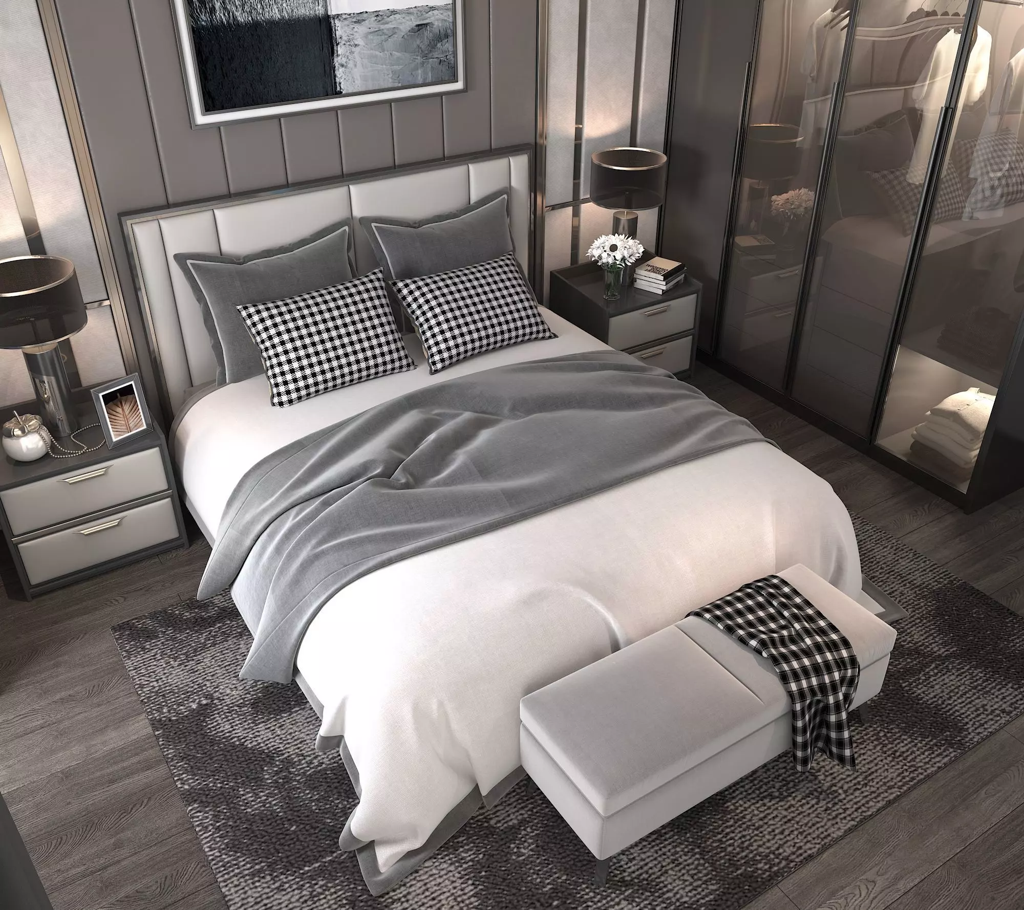 Modern Bedroom Scene 3D model_5
