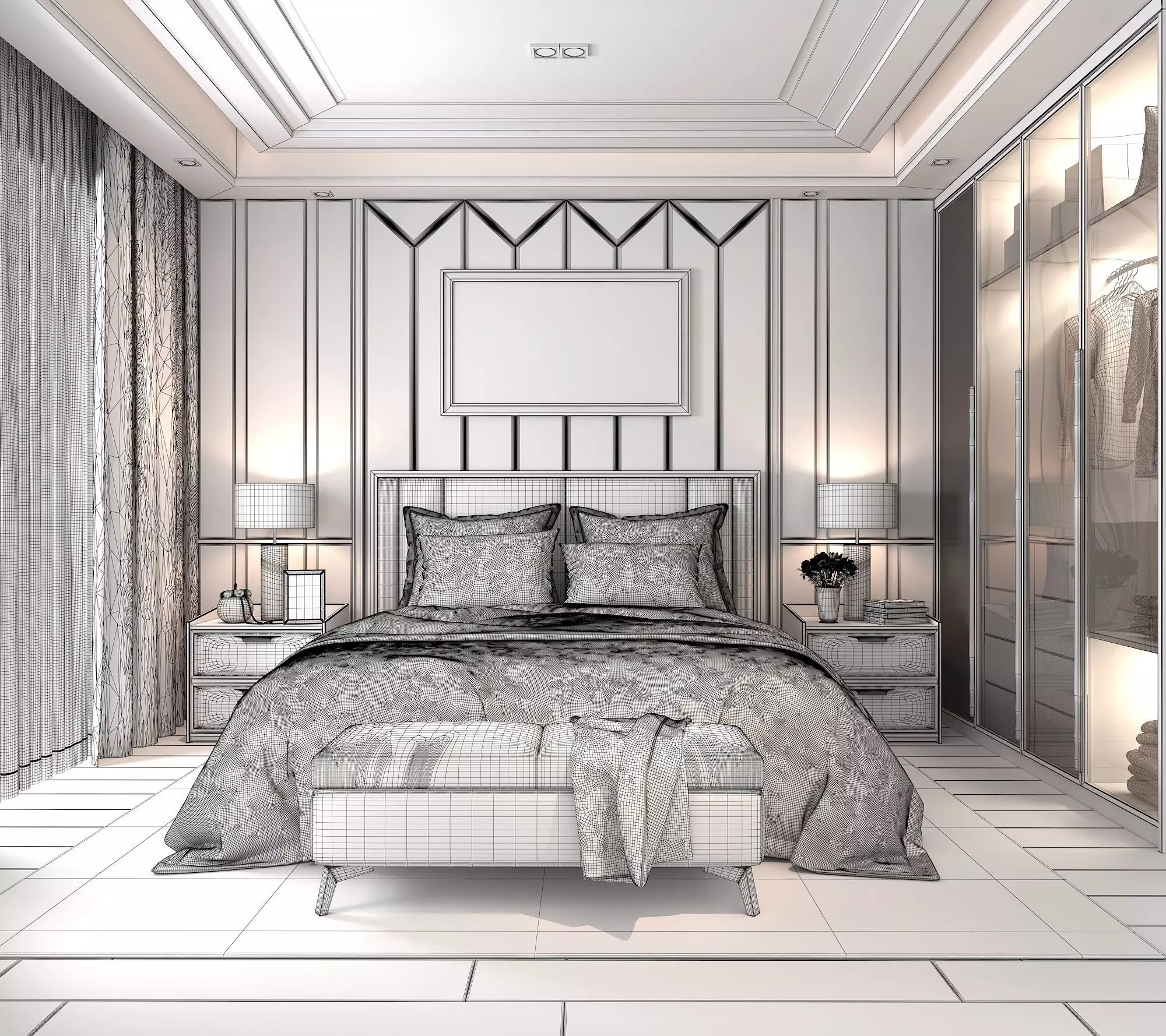 Modern Bedroom Scene 3D model_7