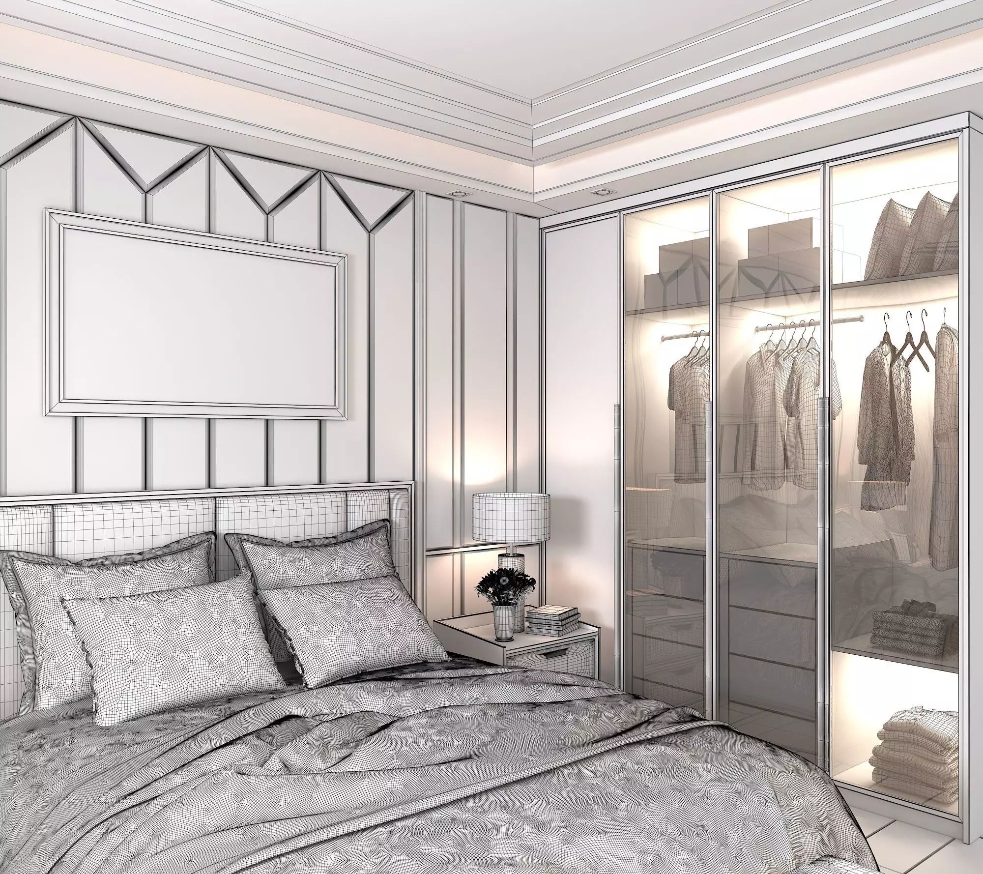 Modern Bedroom Scene 3D model_8