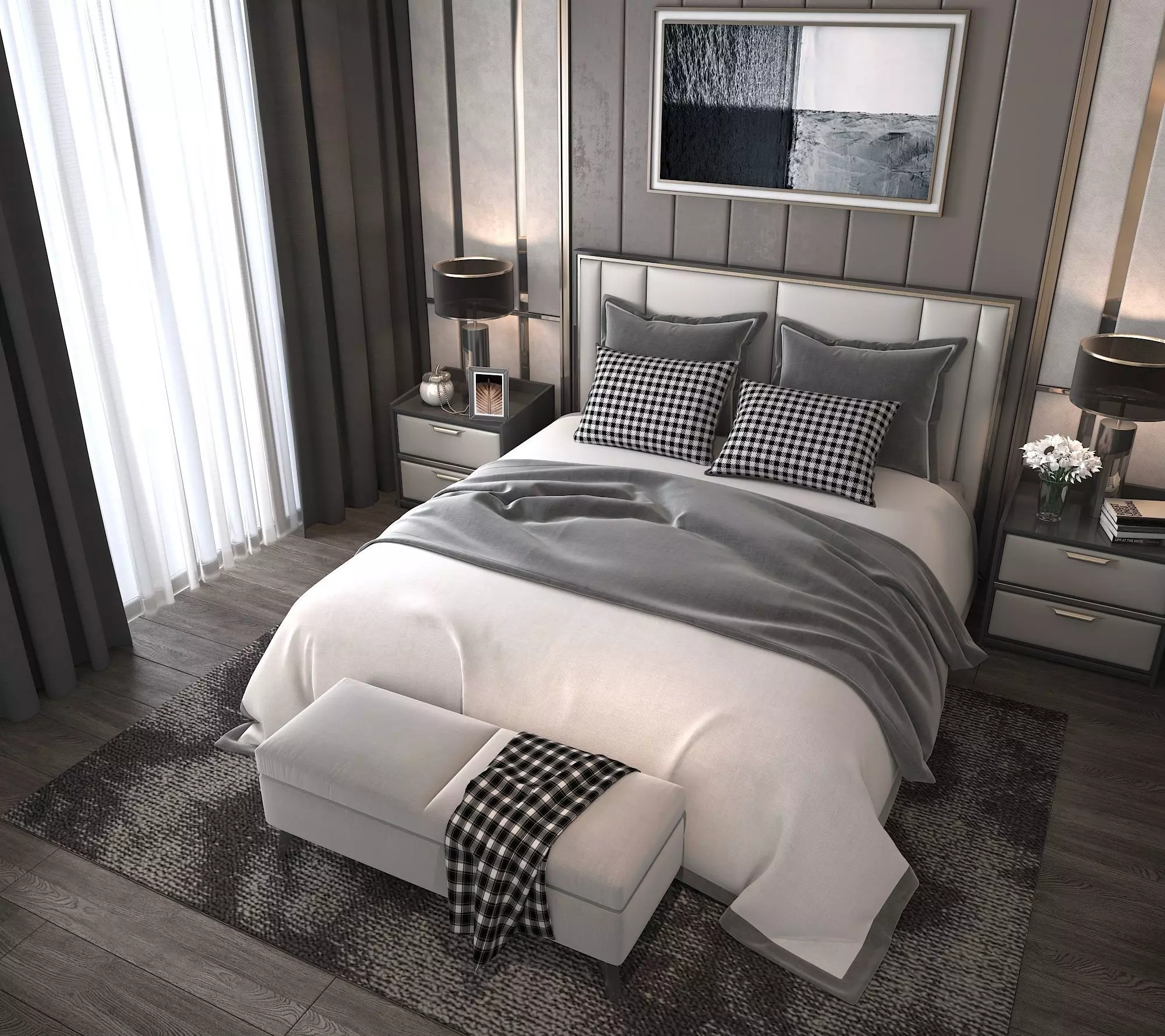 Modern Bedroom Scene 3D model_2