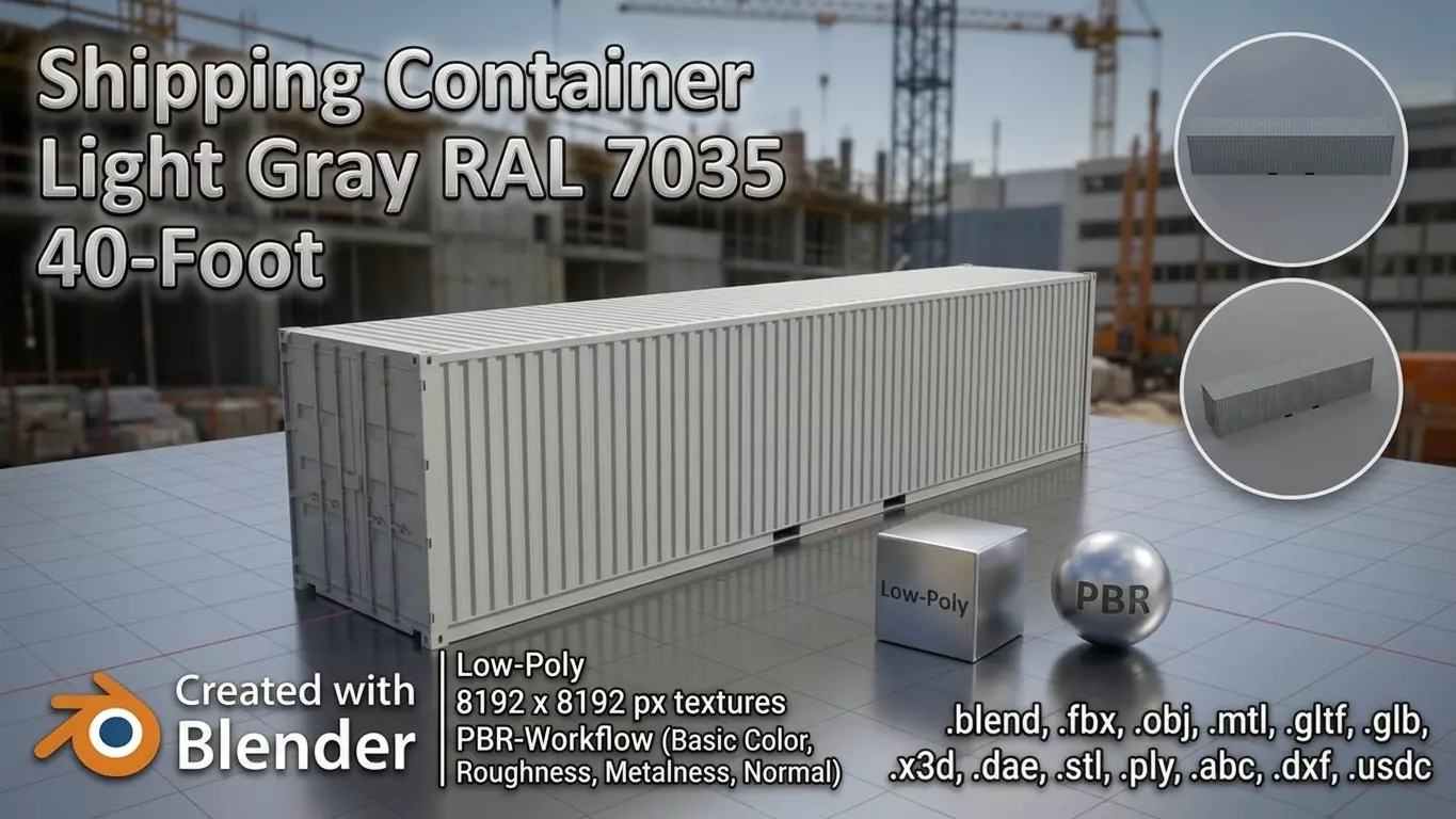 Shipping-Container light gray 40ft Low-poly 3D model