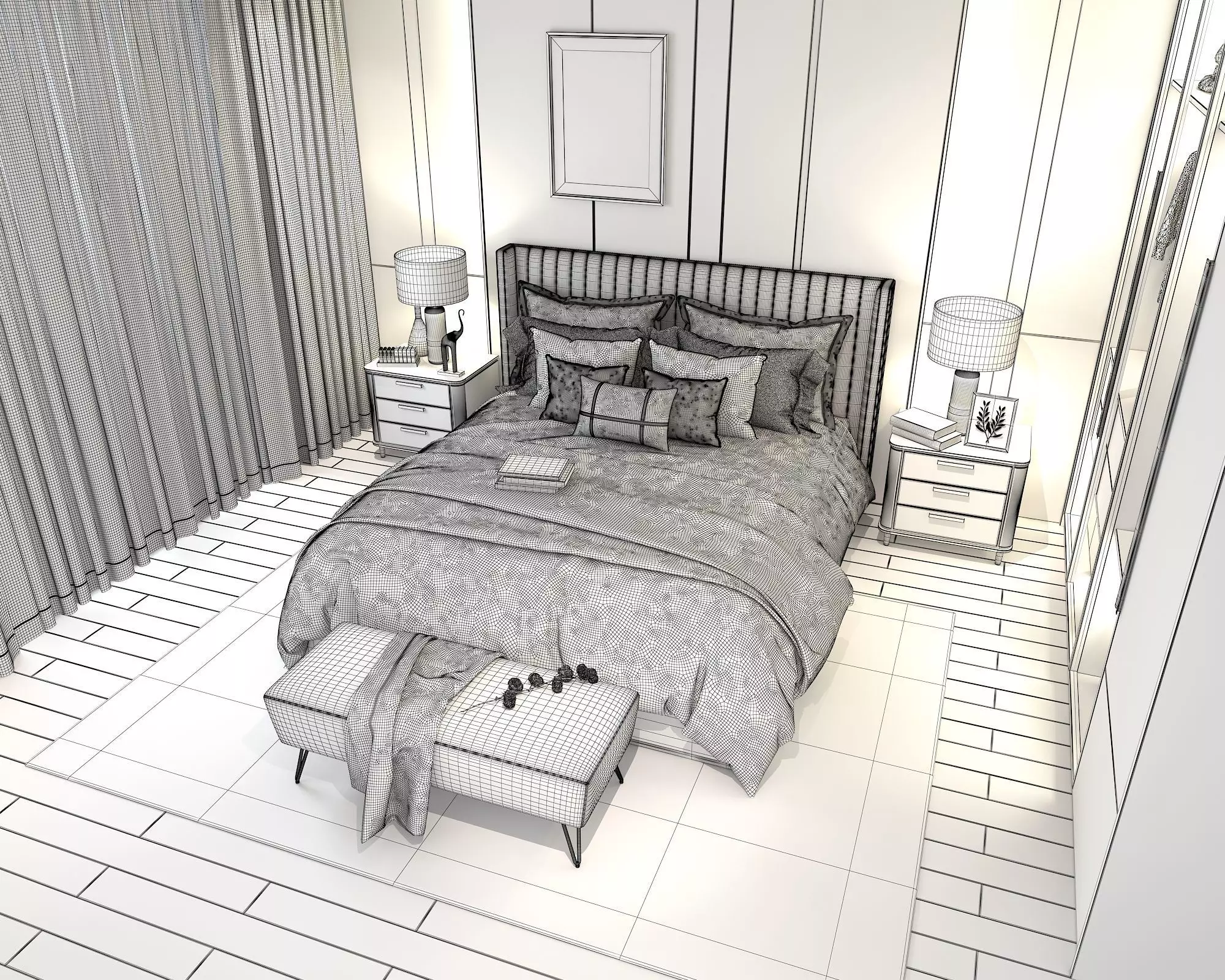 Modern Bedroom Scene 4 3D model_9