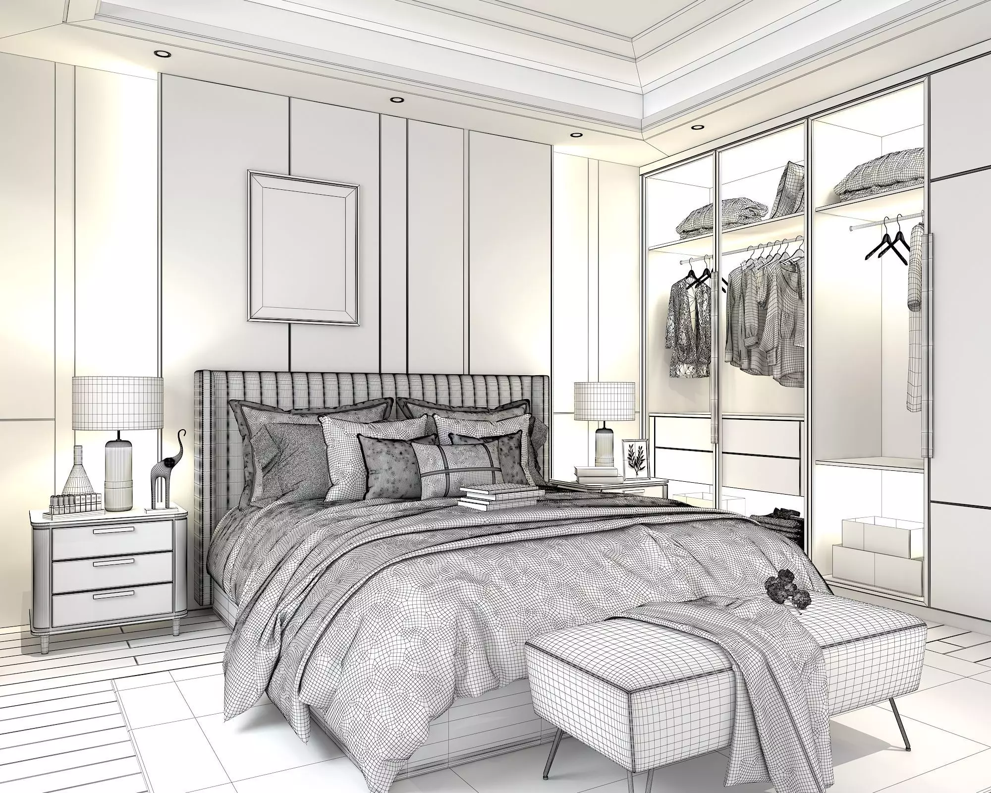 Modern Bedroom Scene 4 3D model_8