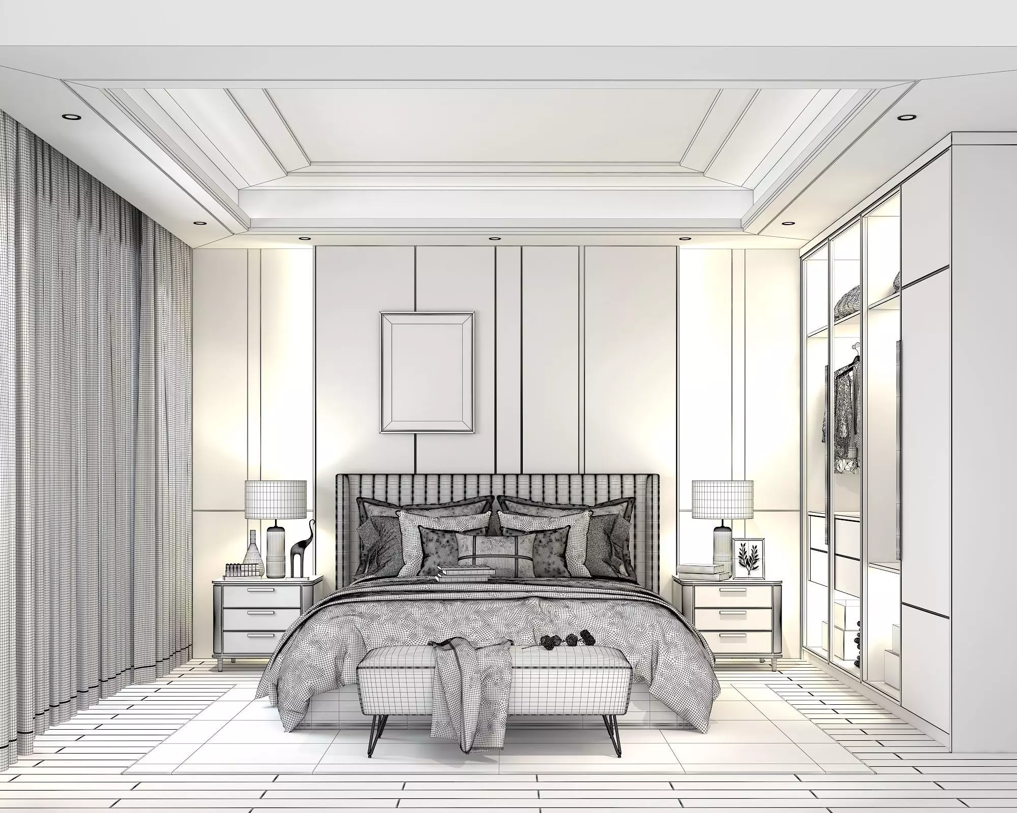 Modern Bedroom Scene 4 3D model_7