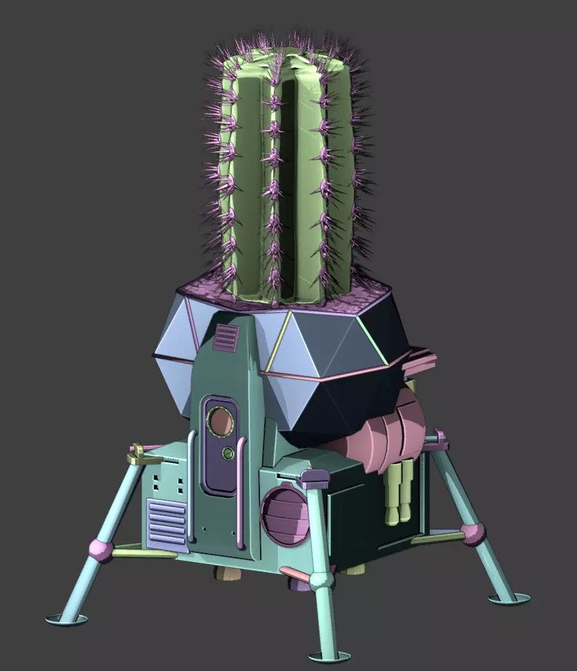 Cactus pot shaped like a lunar module 3D print model_3