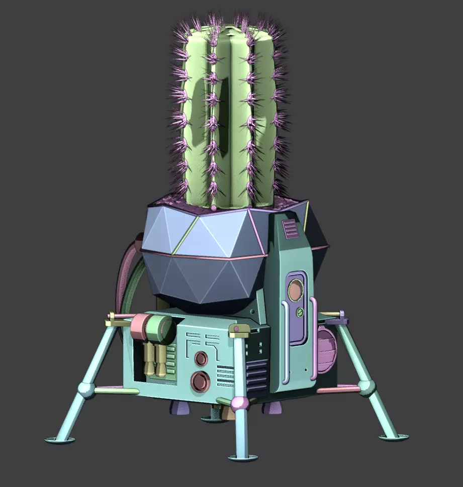 Cactus pot shaped like a lunar module 3D print model_0