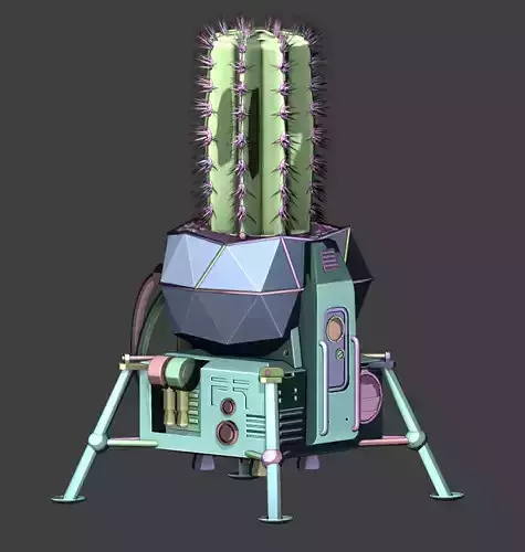 Cactus pot shaped like a lunar module