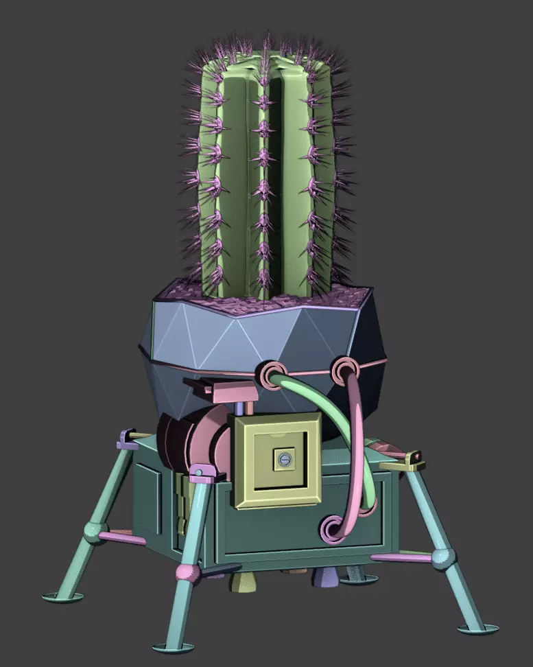 Cactus pot shaped like a lunar module 3D print model_4