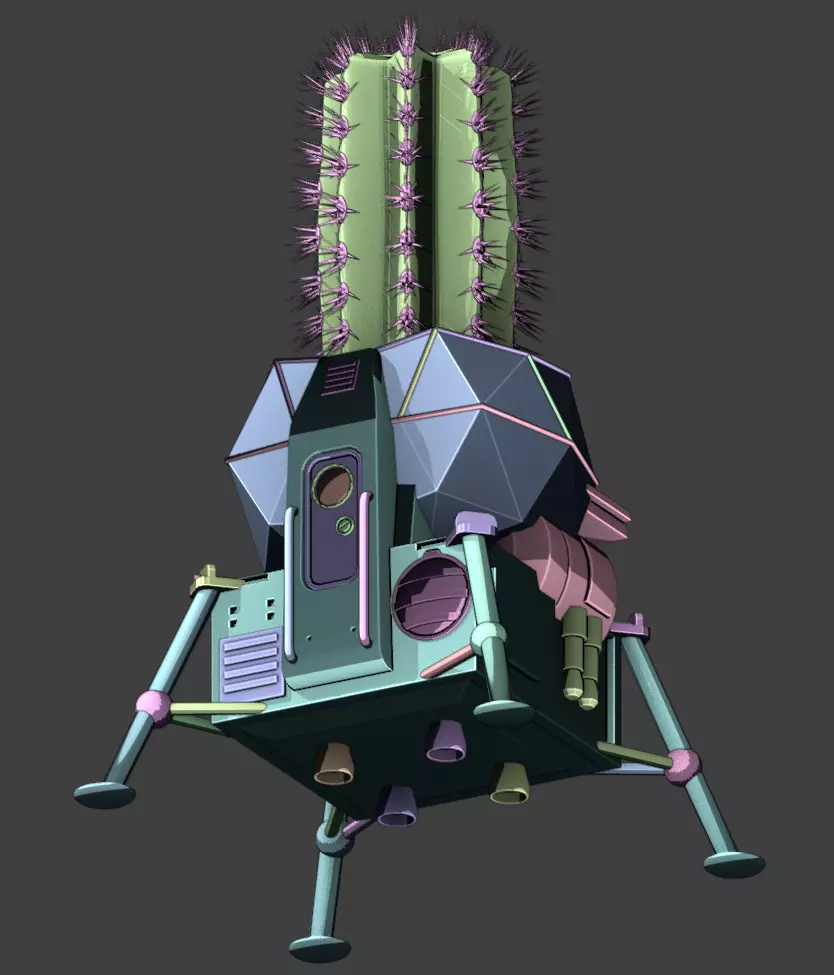 Cactus pot shaped like a lunar module 3D print model_5